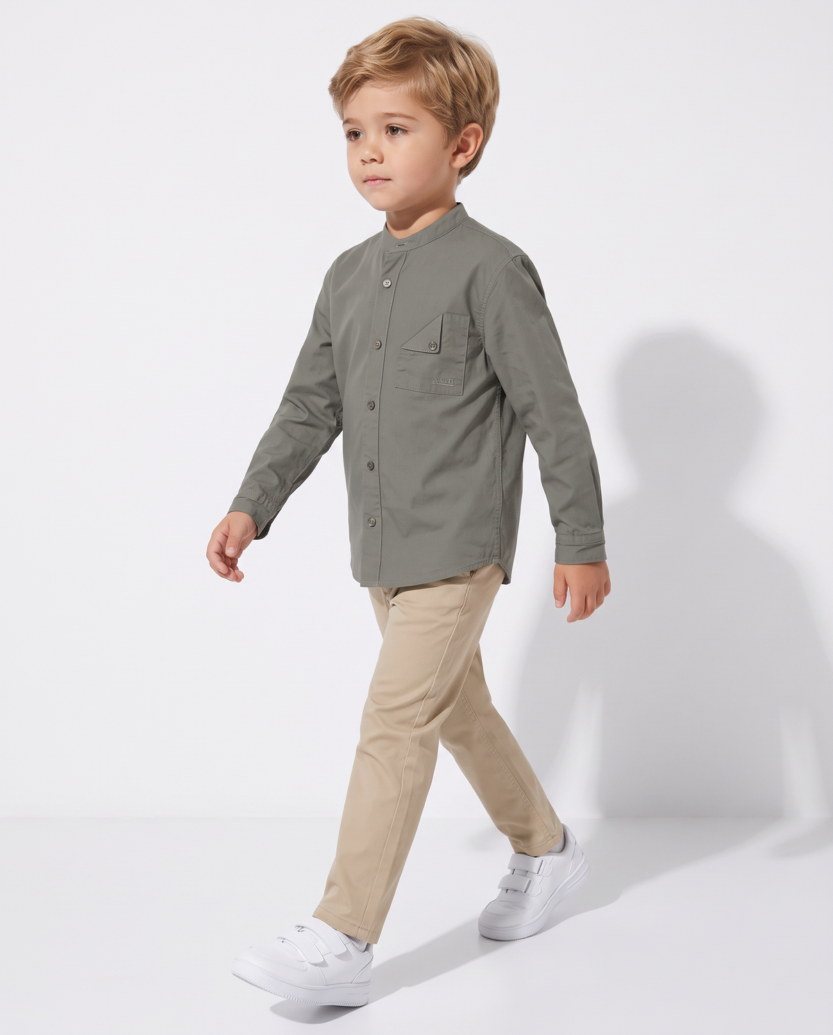 Korean collar long sleeve casual shirt - Green