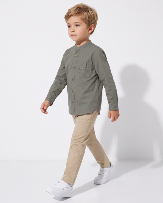 Korean collar long sleeve casual shirt - Green
