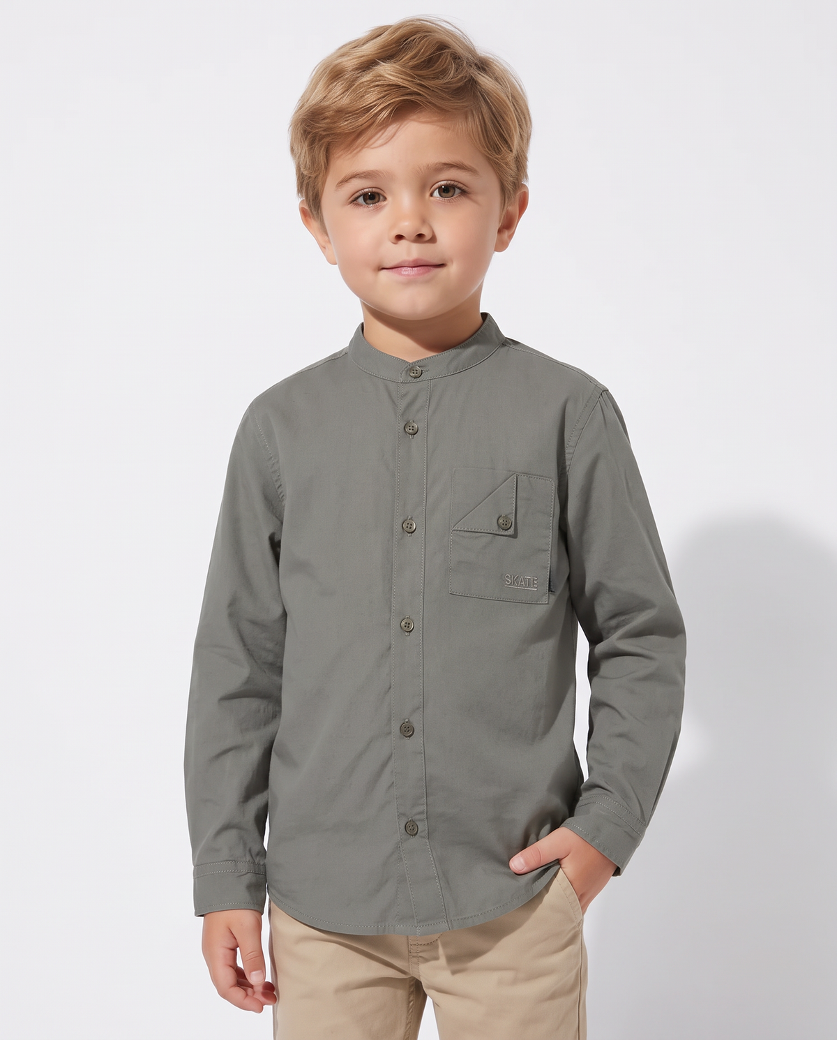 Korean collar long sleeve casual shirt - Green