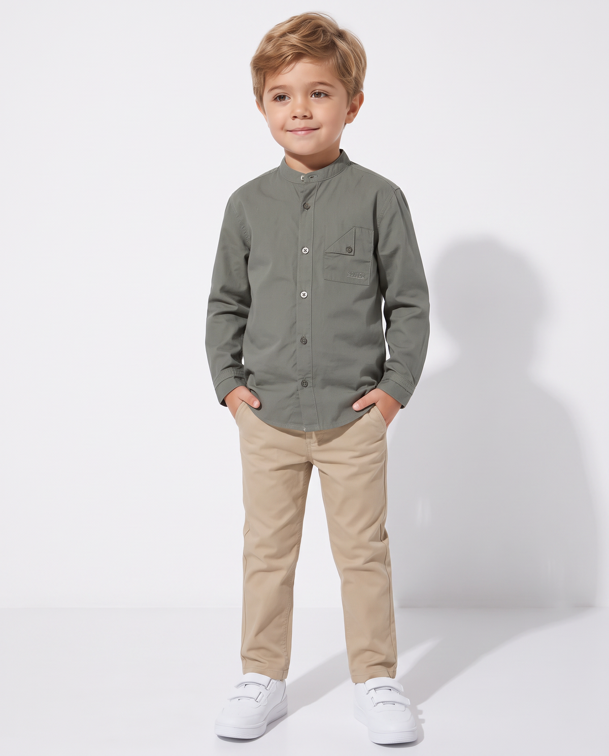 Korean collar long sleeve casual shirt - Green