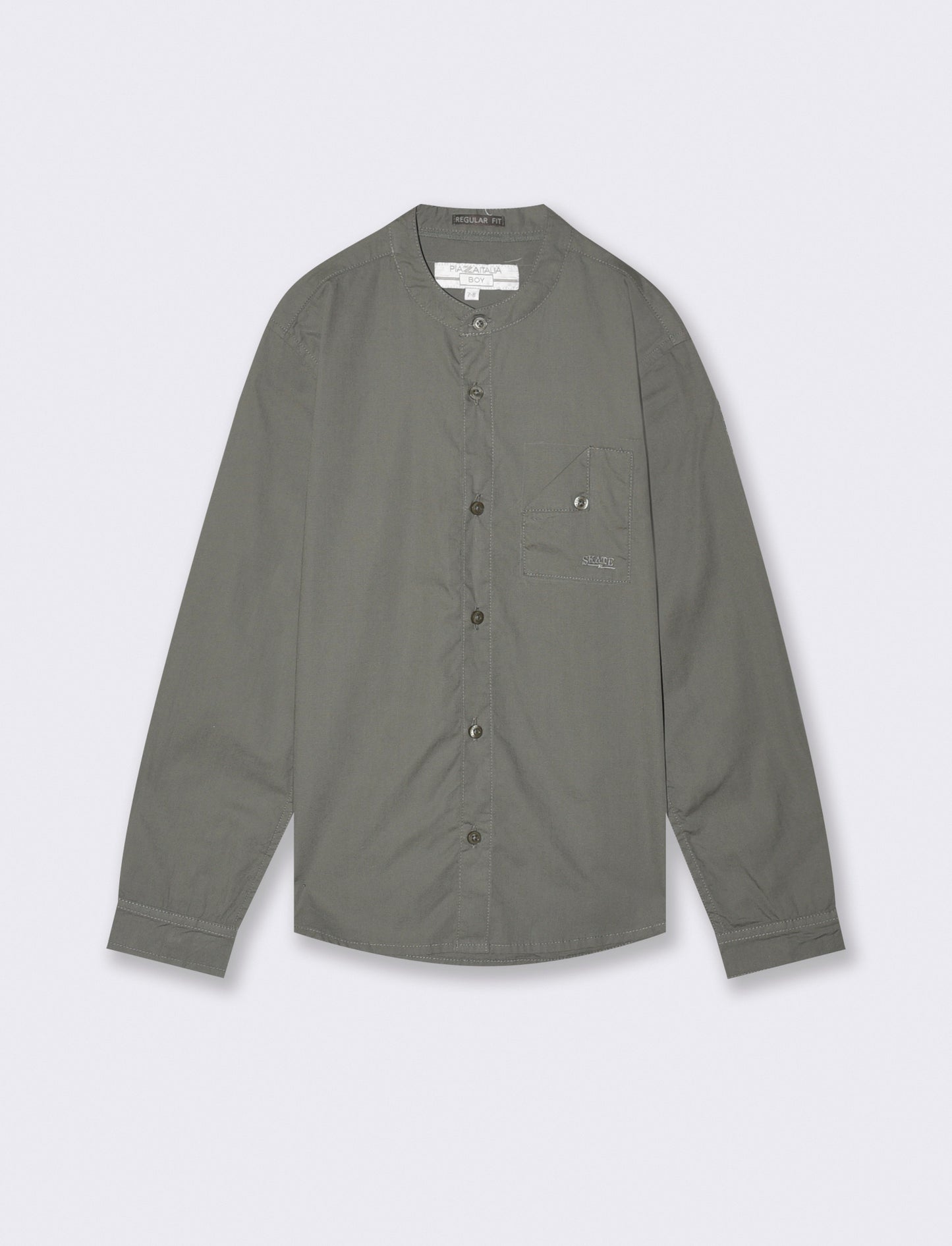 Camicia collo coreano maniche lunghe casual - Verde militare