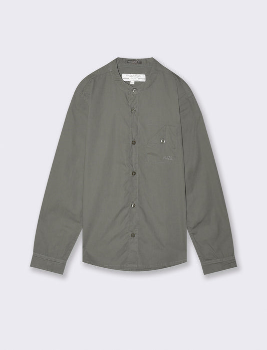 Camicia collo coreano maniche lunghe casual - Verde militare