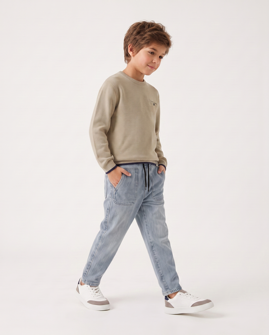 Maglioncino girocollo con taschino - Beige