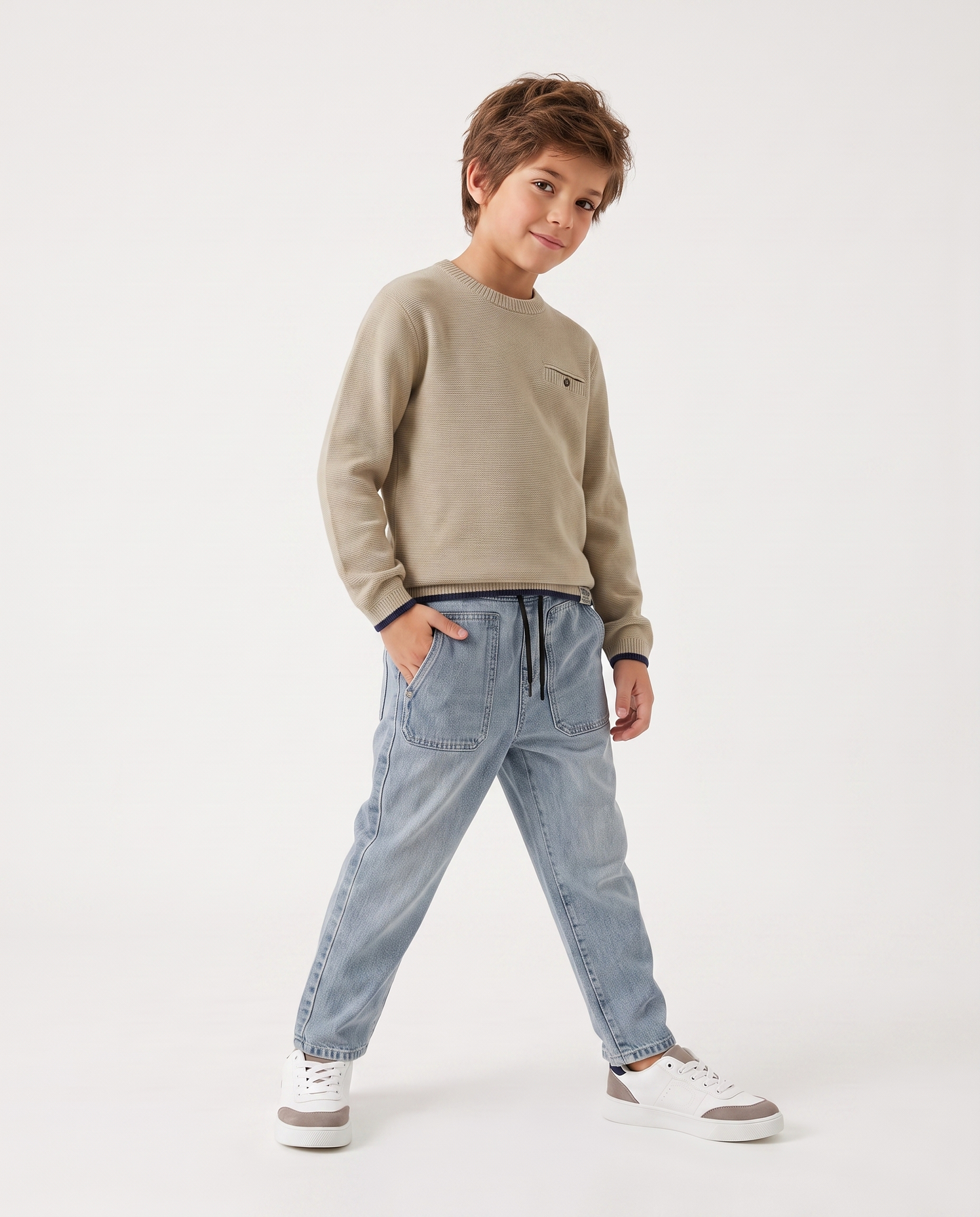 Maglioncino girocollo con taschino - Beige