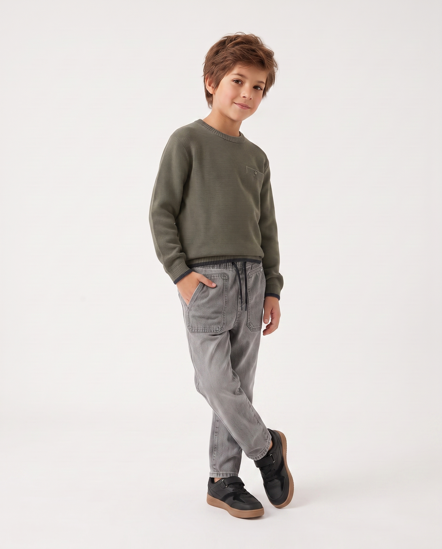Maglioncino girocollo con taschino - Verde militare
