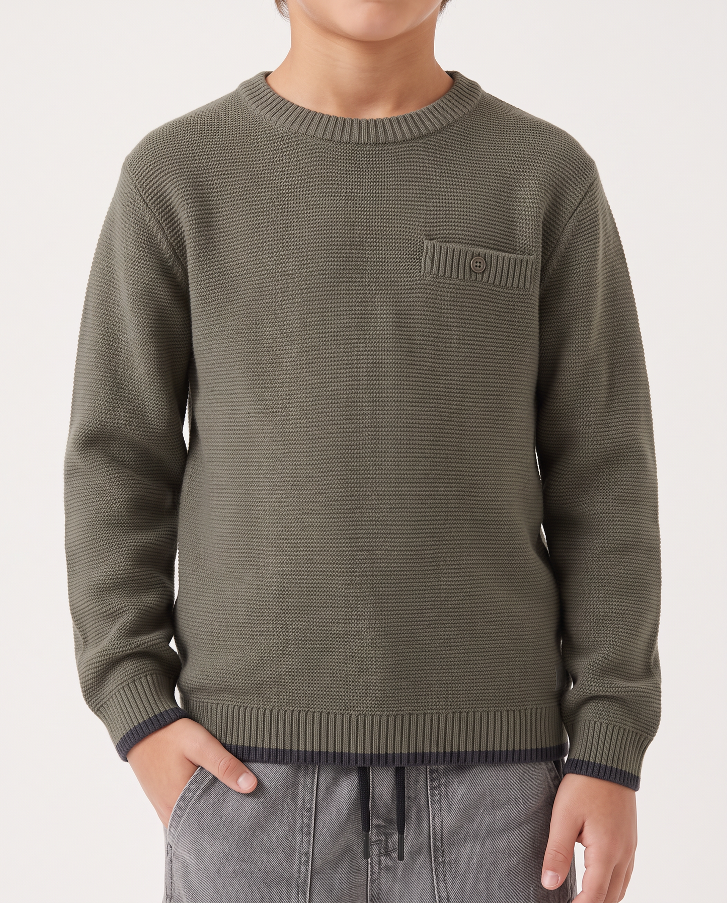 Maglioncino girocollo con taschino - Verde militare