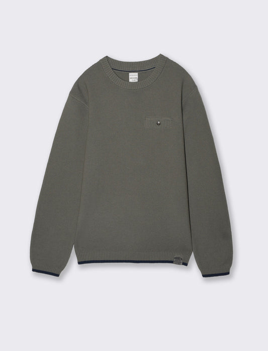 Maglioncino girocollo con taschino - Verde militare