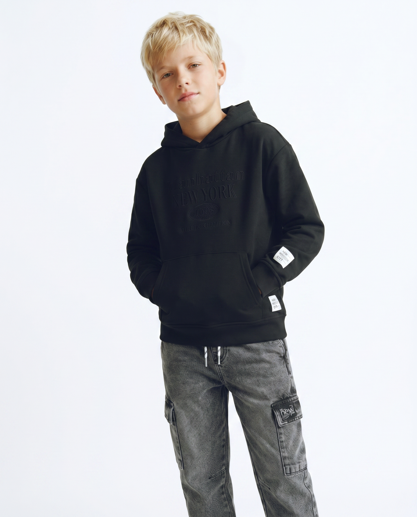 Jogging in denim con tasca laterale - Grigio