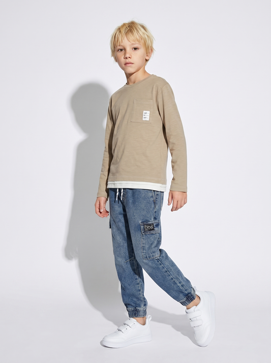 Jogging in denim with side pocket - Blue