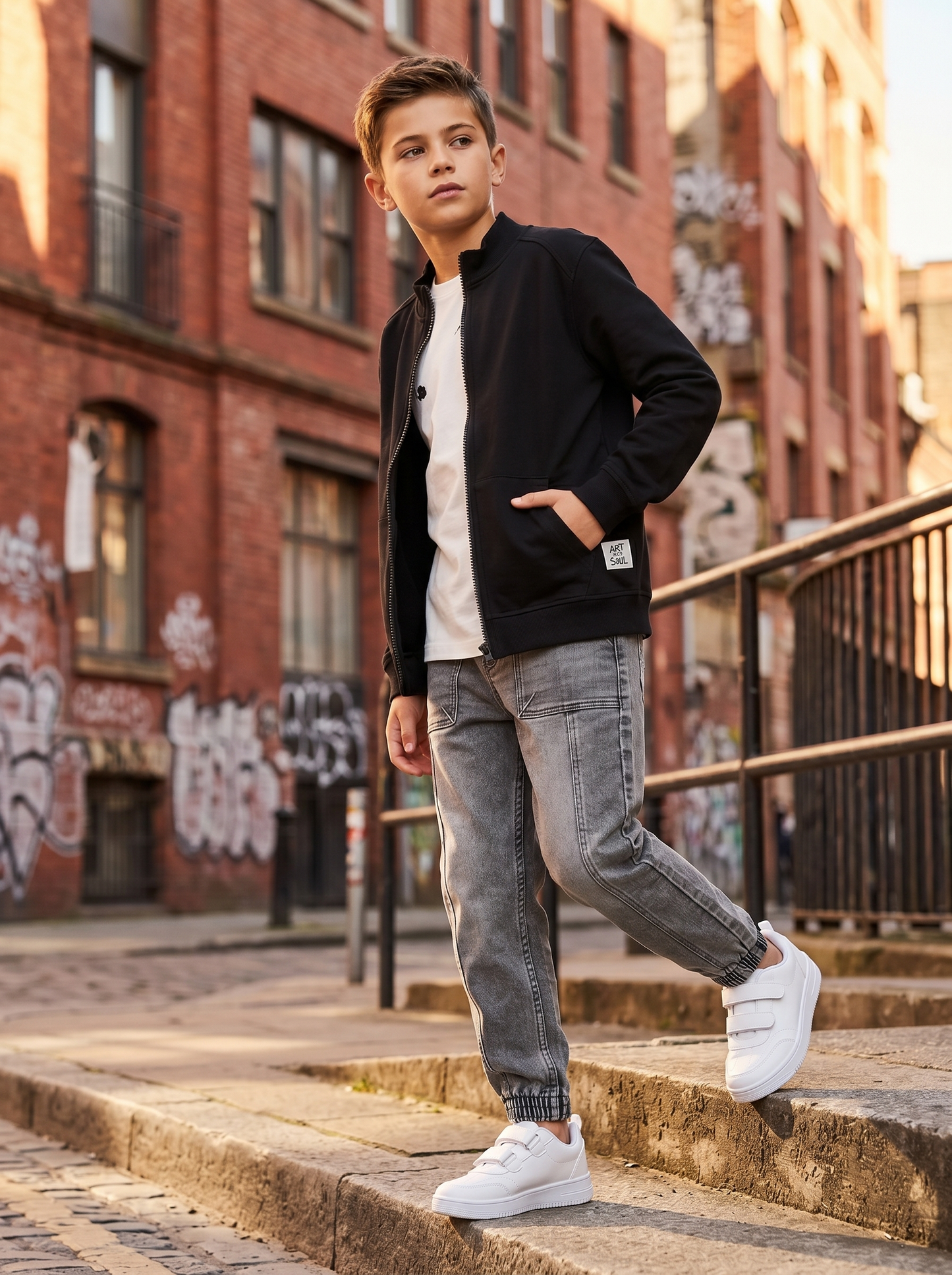 High-neck sweatshirt with zip and large pocket - Black