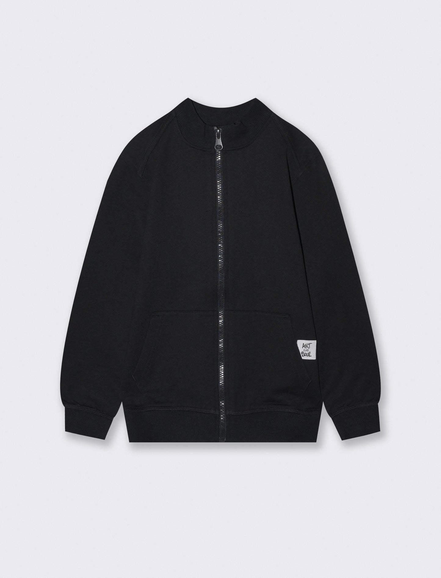 High-neck sweatshirt with zip and large pocket - Black