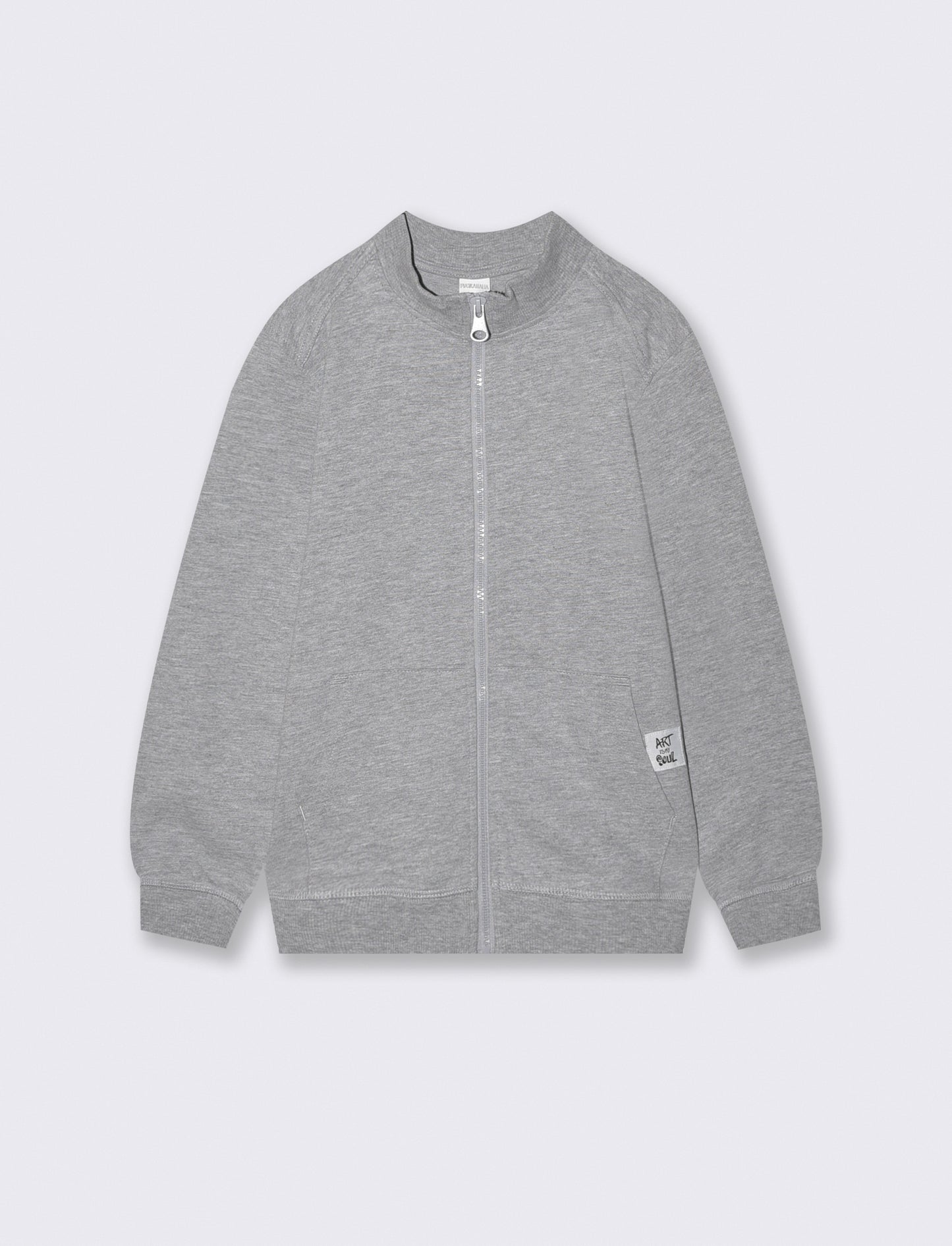 Felpa collo alto con zip e tascone - Grigio mel.
