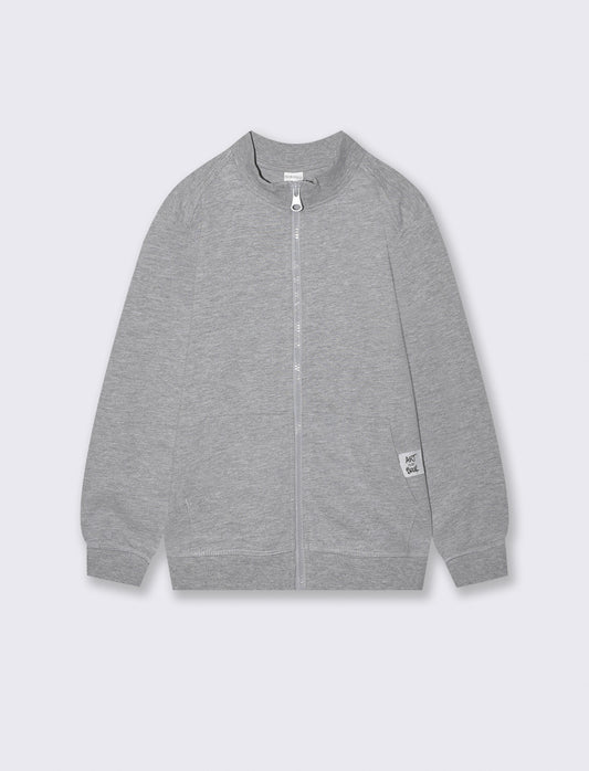 Felpa collo alto con zip e tascone - Grigio mel.