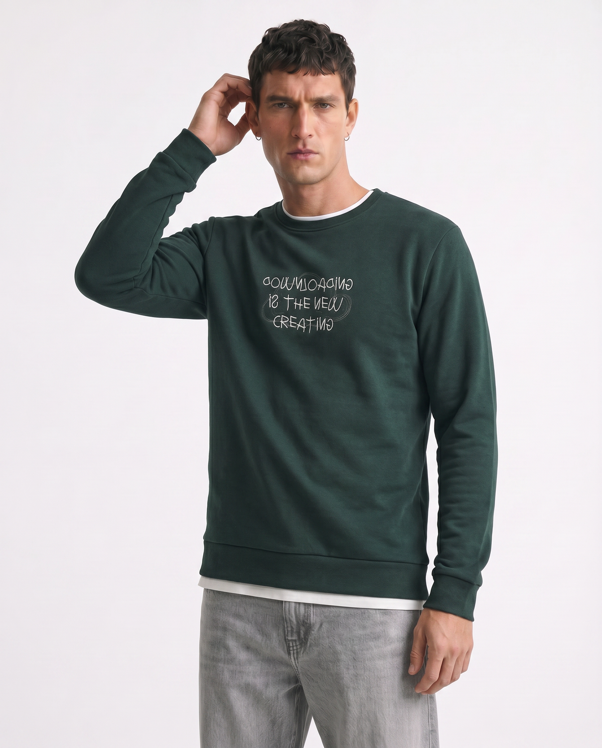 Cotton blend sweatshirt with contrast print - Green