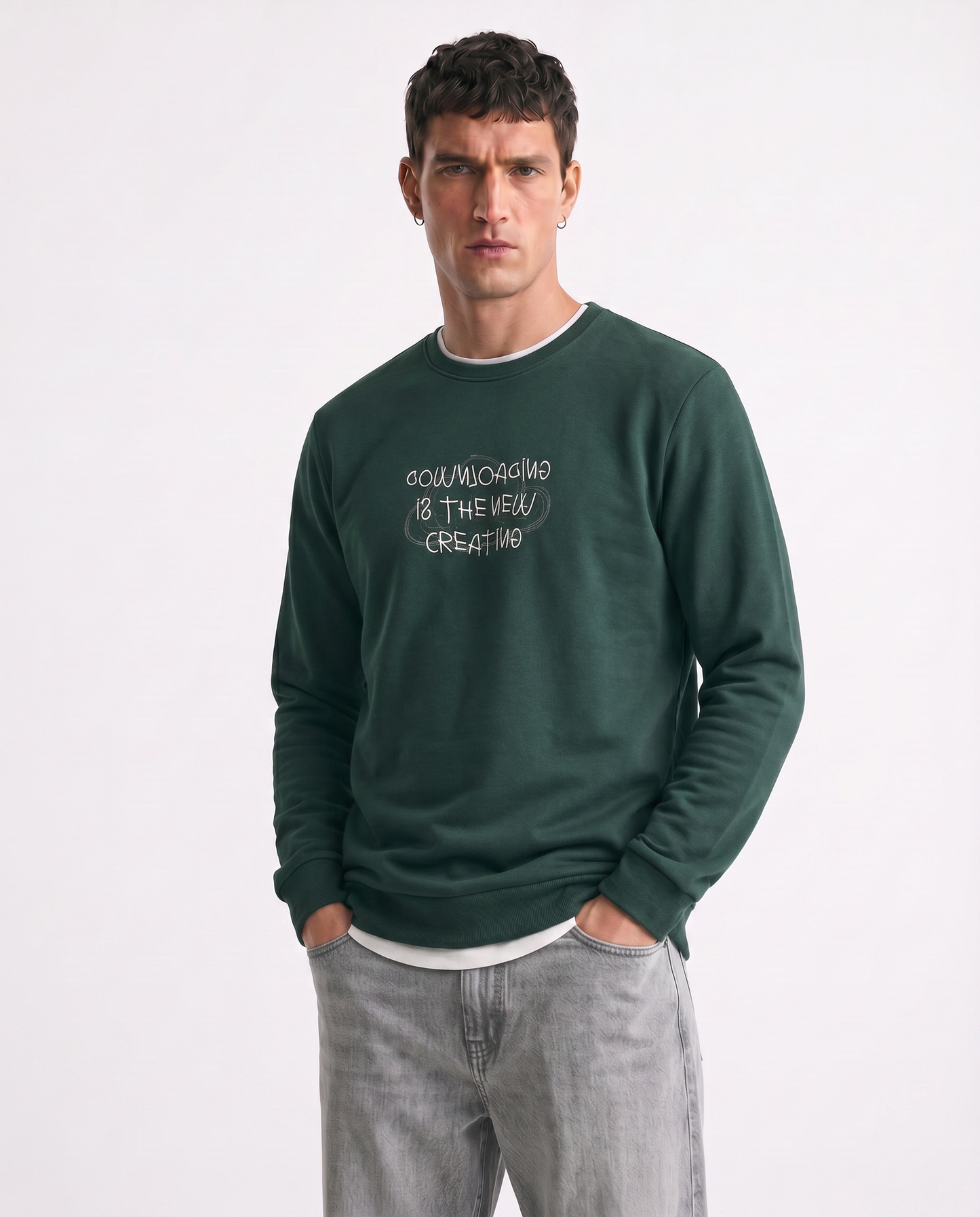 Cotton blend sweatshirt with contrast print - Green