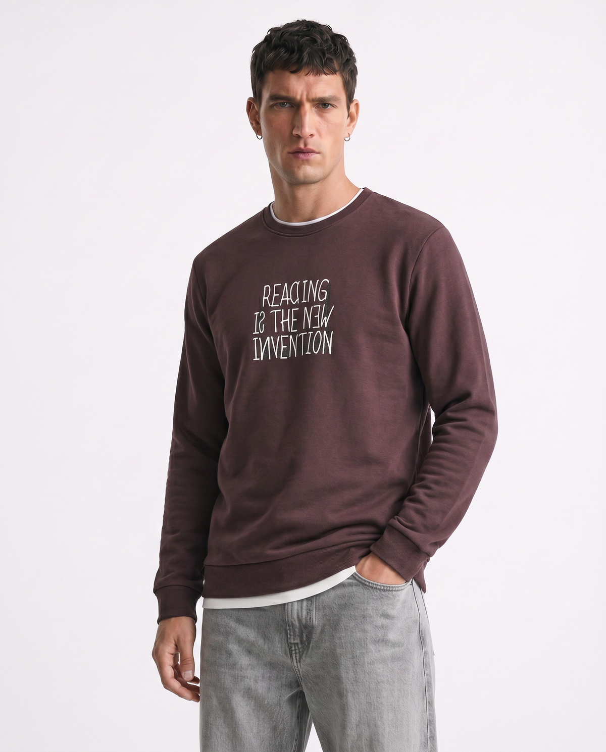 Cotton blend sweatshirt with contrast print - Red