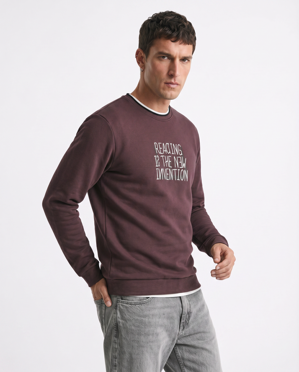 Cotton blend sweatshirt with contrast print - Red