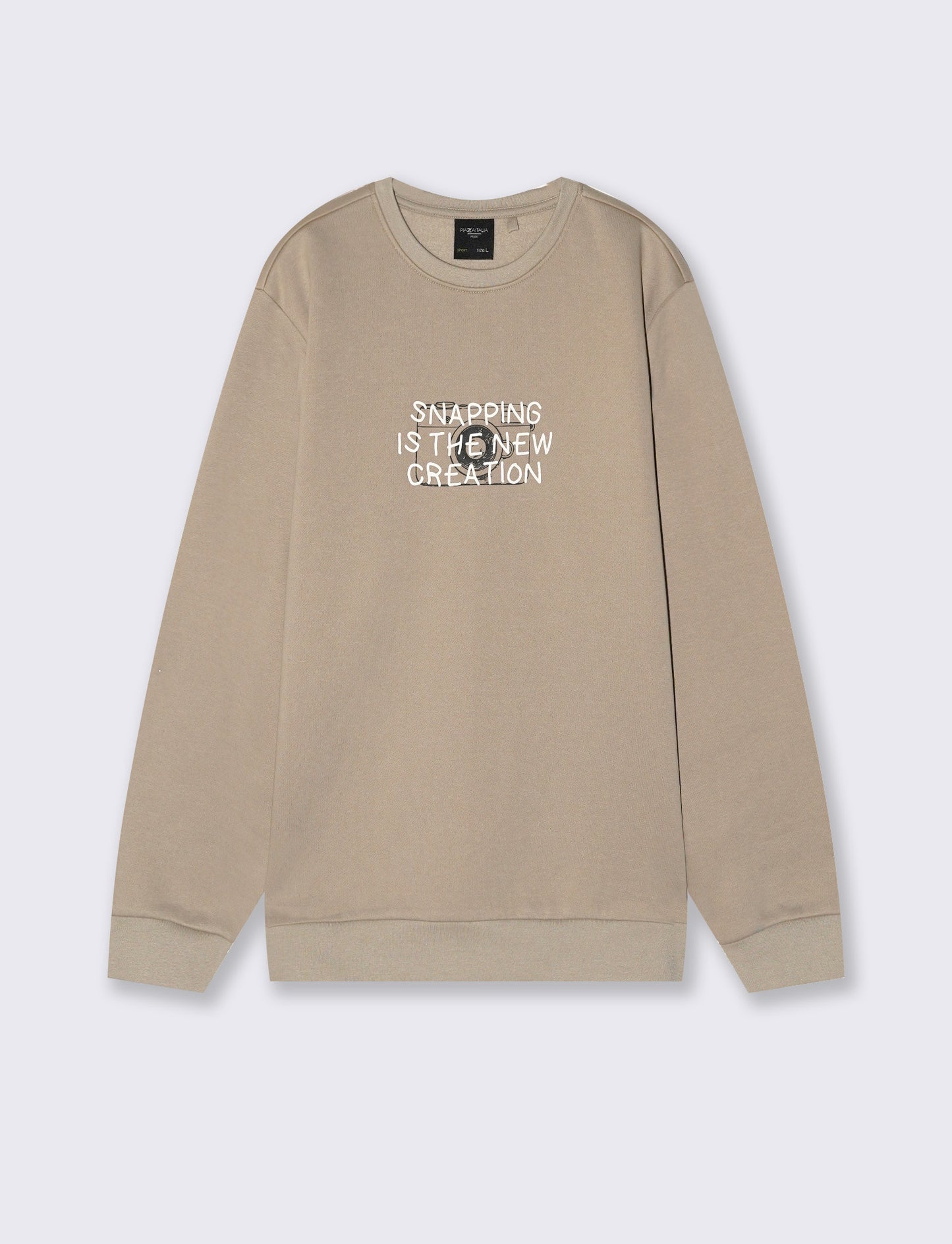 Felpa in misto cotone con stampa a contrasto - Beige