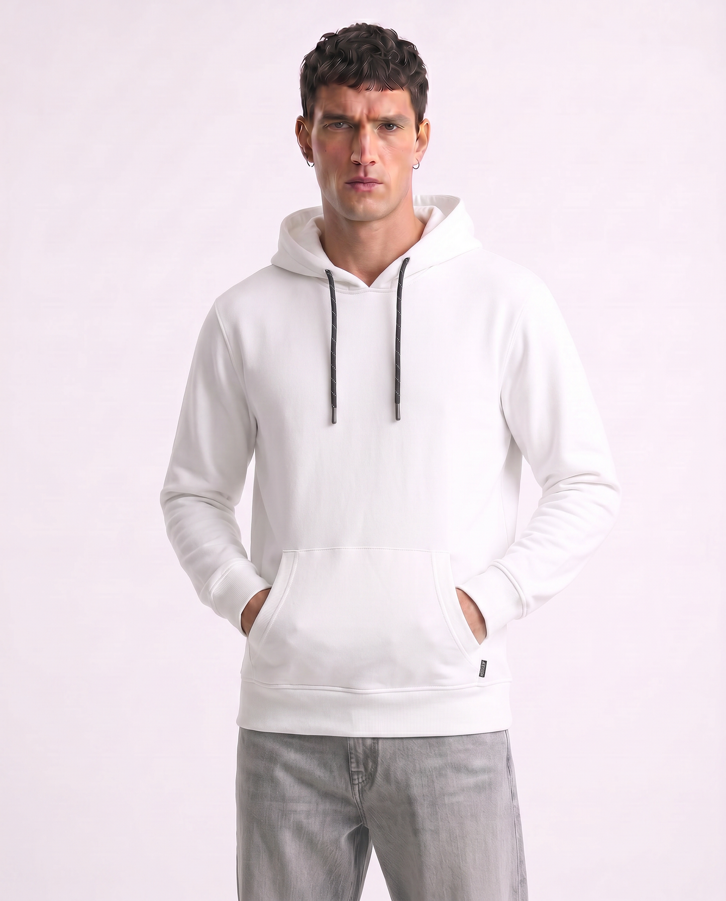 Basic Hoodie with Kangaroo Pocket - White