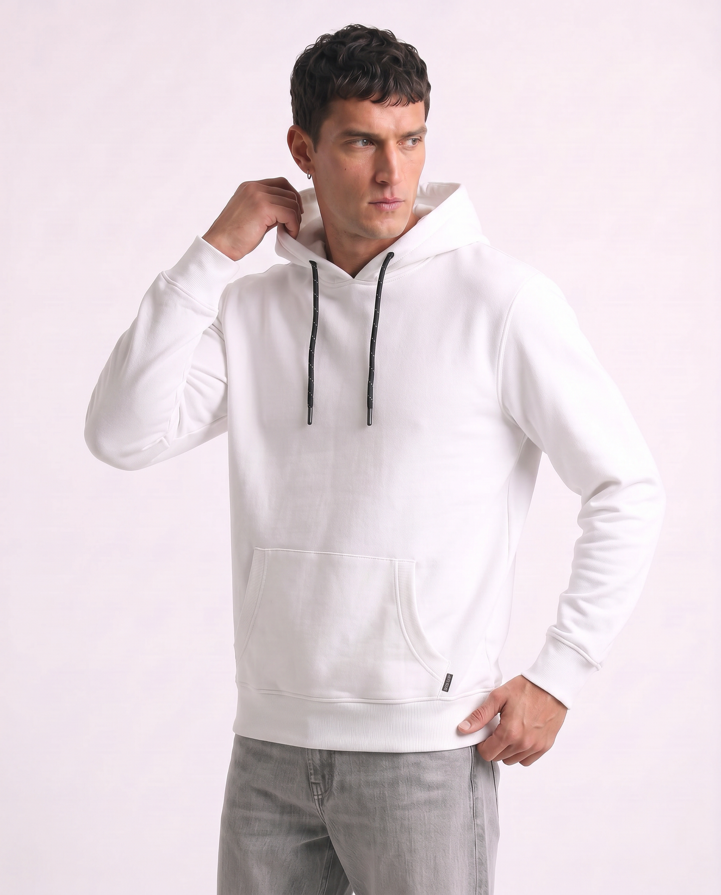 Basic Hoodie with Kangaroo Pocket - White