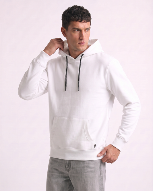 Felpa Basic con Cappuccio e Tasca Marsupio - Bianco