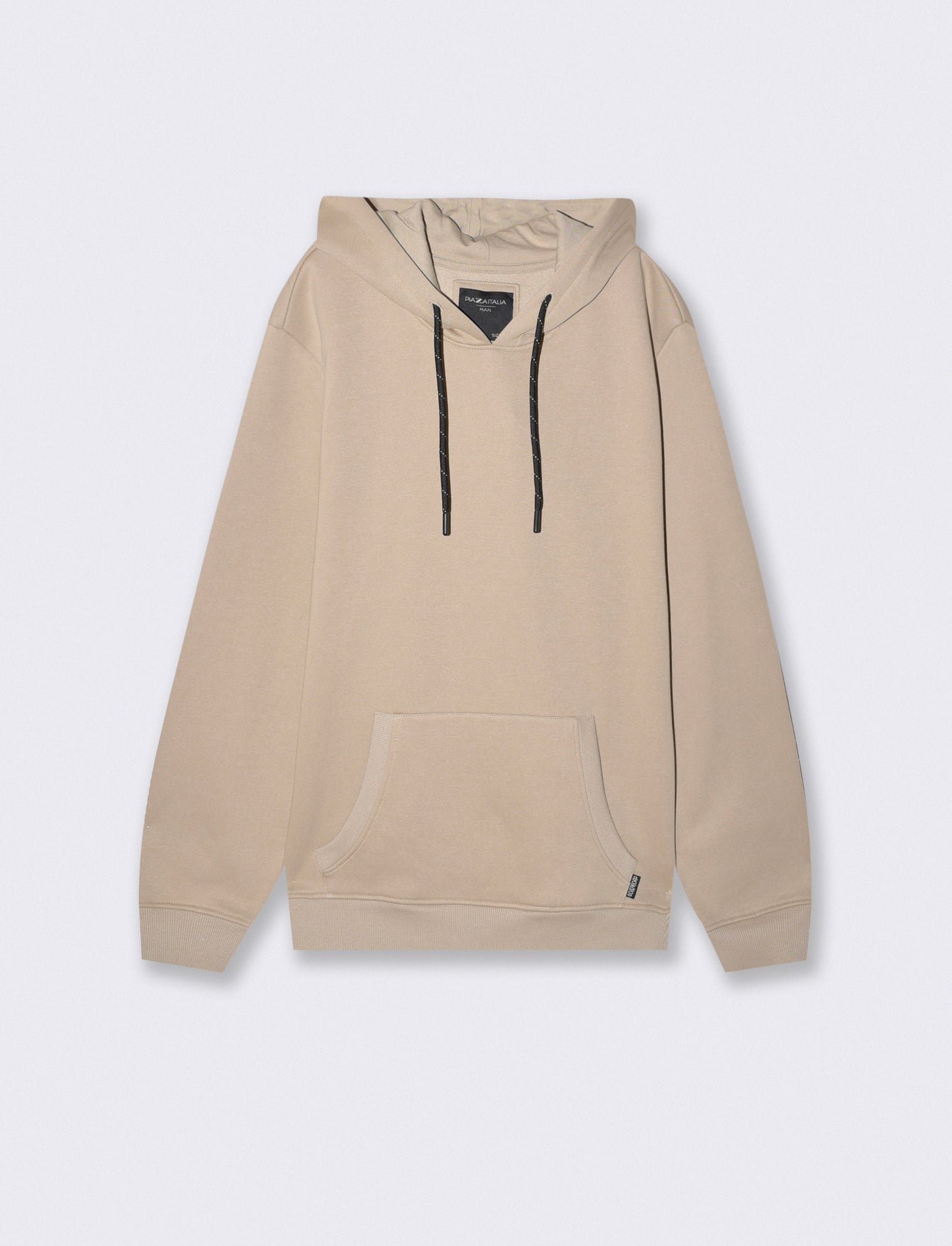 Felpa Basic con Cappuccio e Tasca Marsupio - Beige