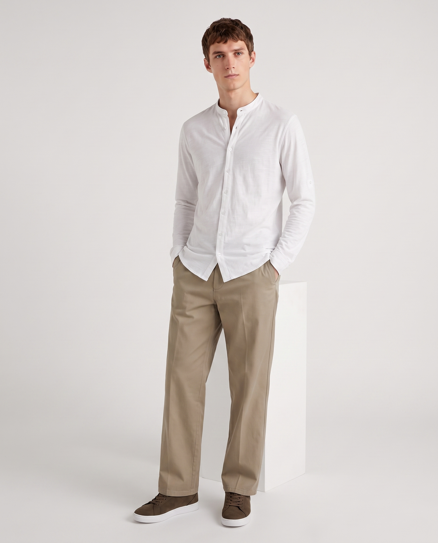 Slub jersey shirt with Korean collar - White