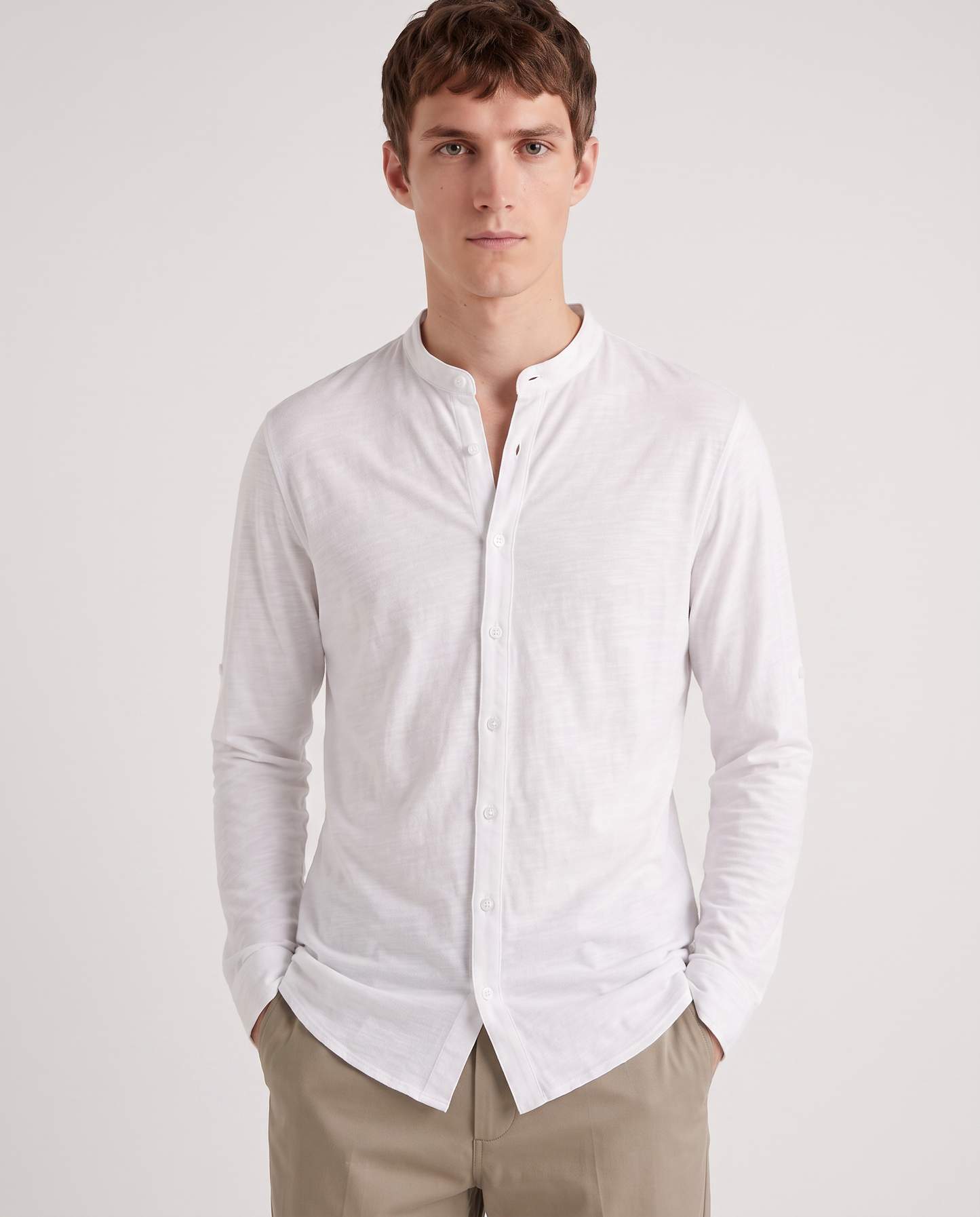 Slub jersey shirt with Korean collar - White