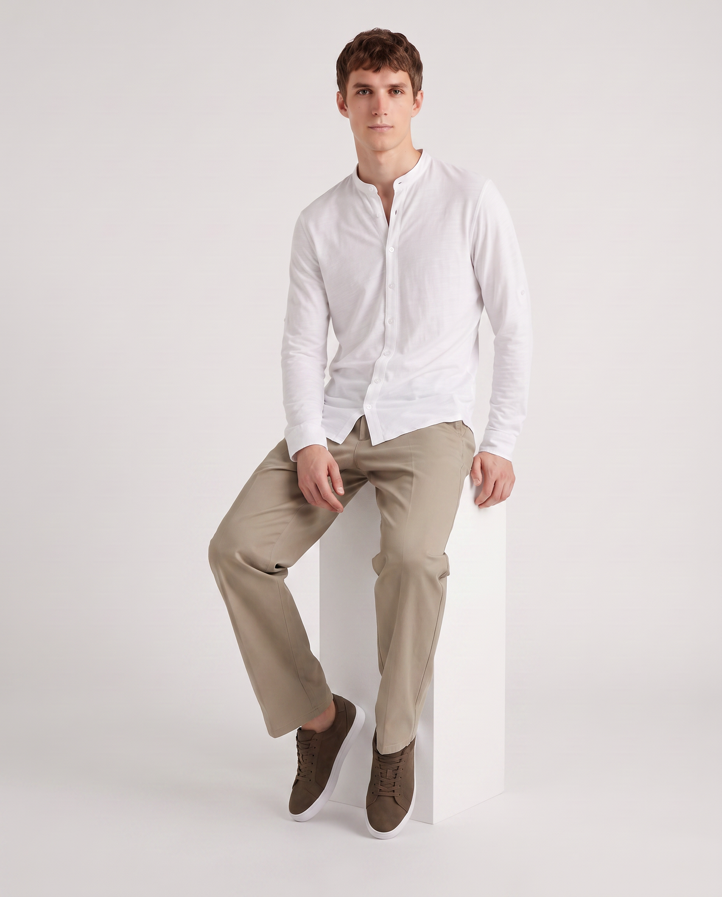 Slub jersey shirt with Korean collar - White