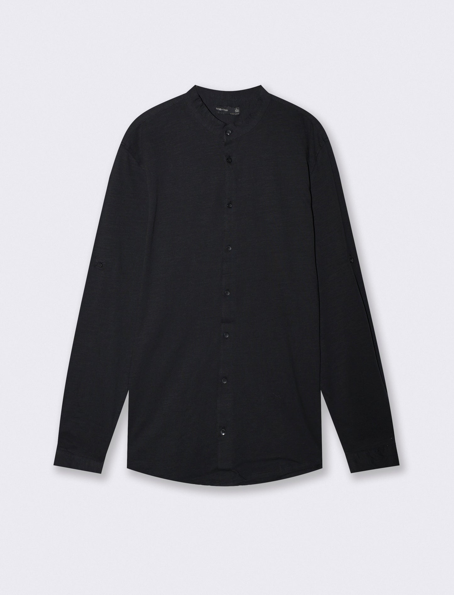 Camicia jersey slub con collo coreano - Nero