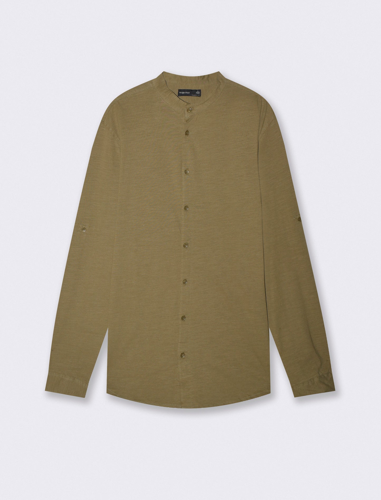 Camicia jersey slub con collo coreano - Moro