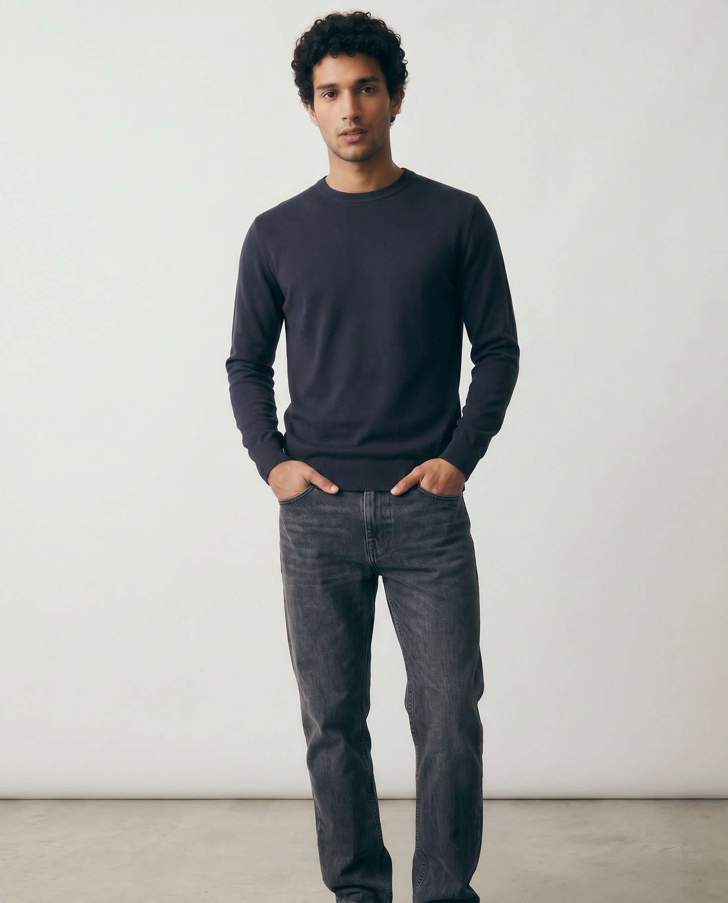 Basic Soft Touch Crew Neck Regular Fit Sweater - Blue