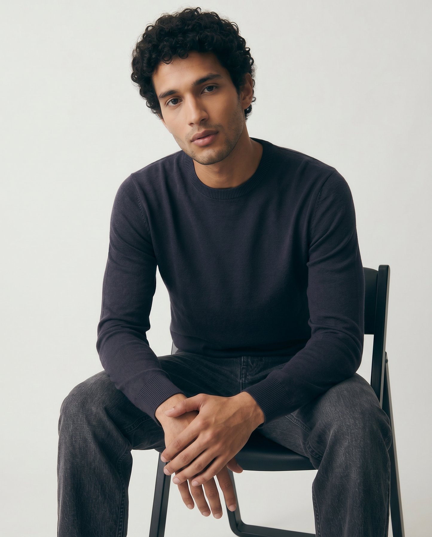 Basic Soft Touch Crew Neck Regular Fit Sweater - Blue