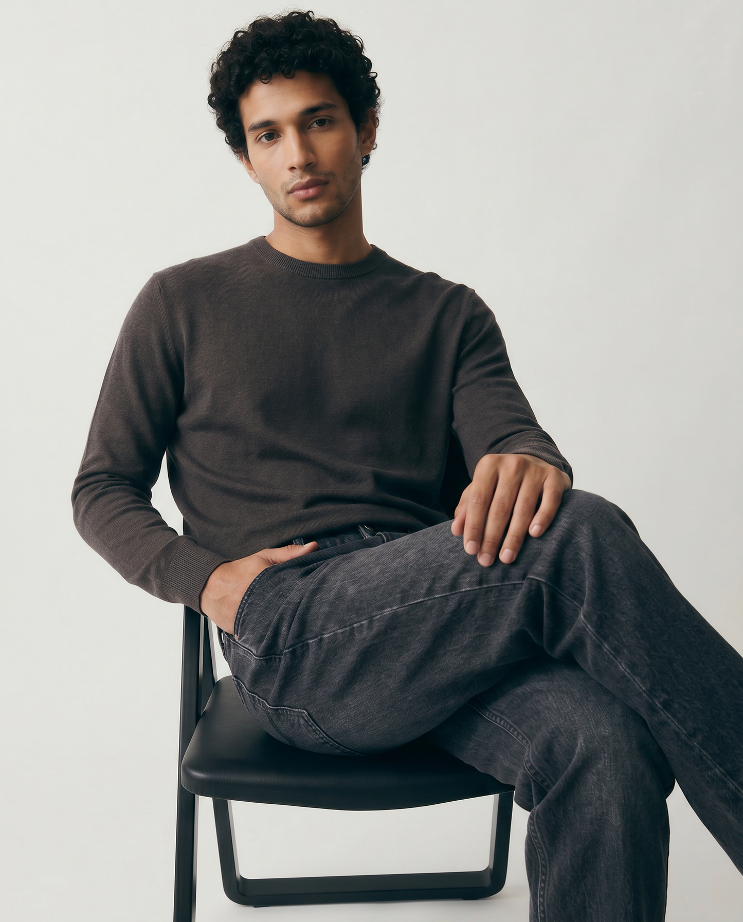 Basic Soft Touch Crew Neck Regular Fit Sweater - Brown