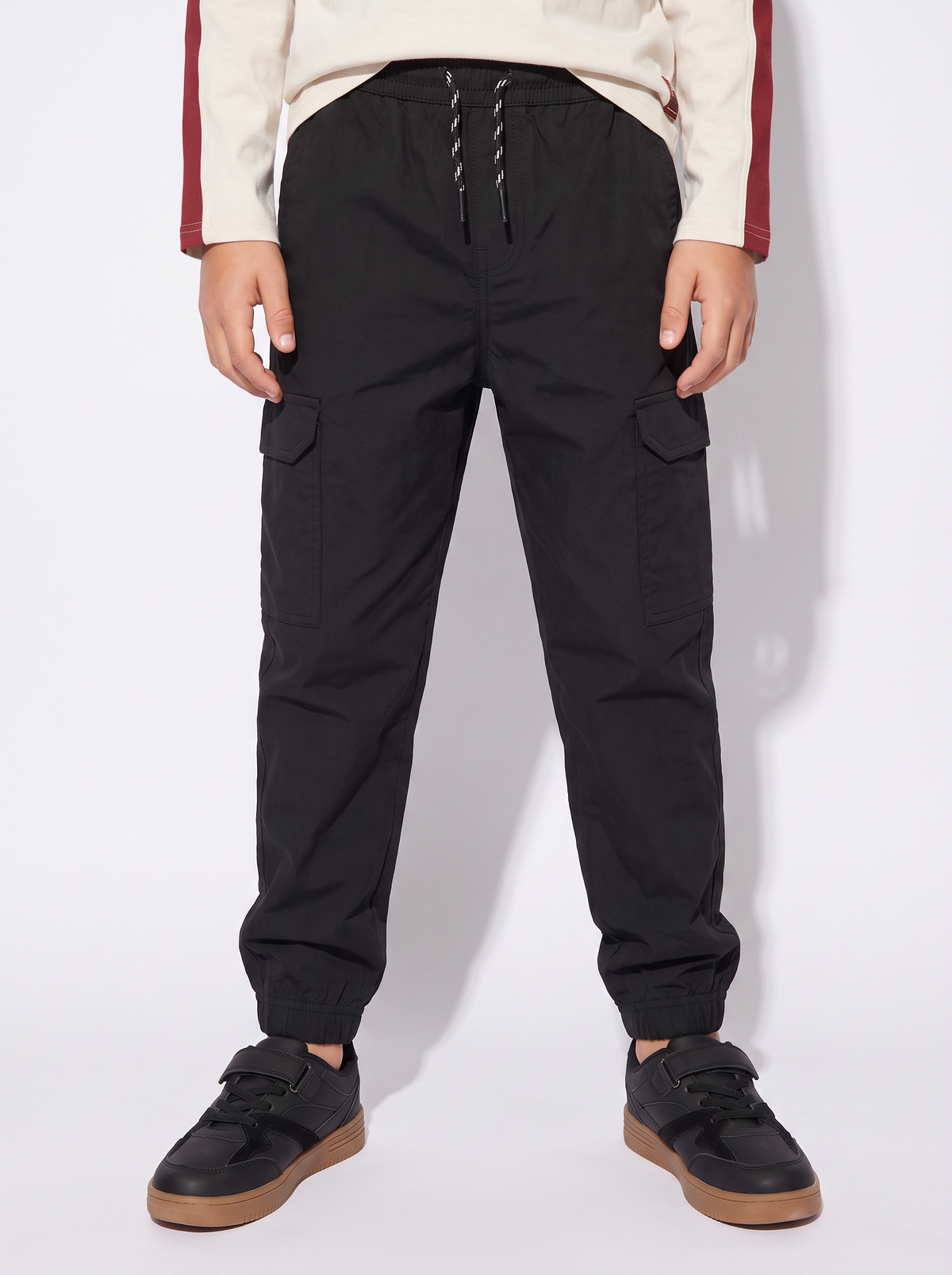 Jogger Cargo Sweatpants with Drawstring - Black