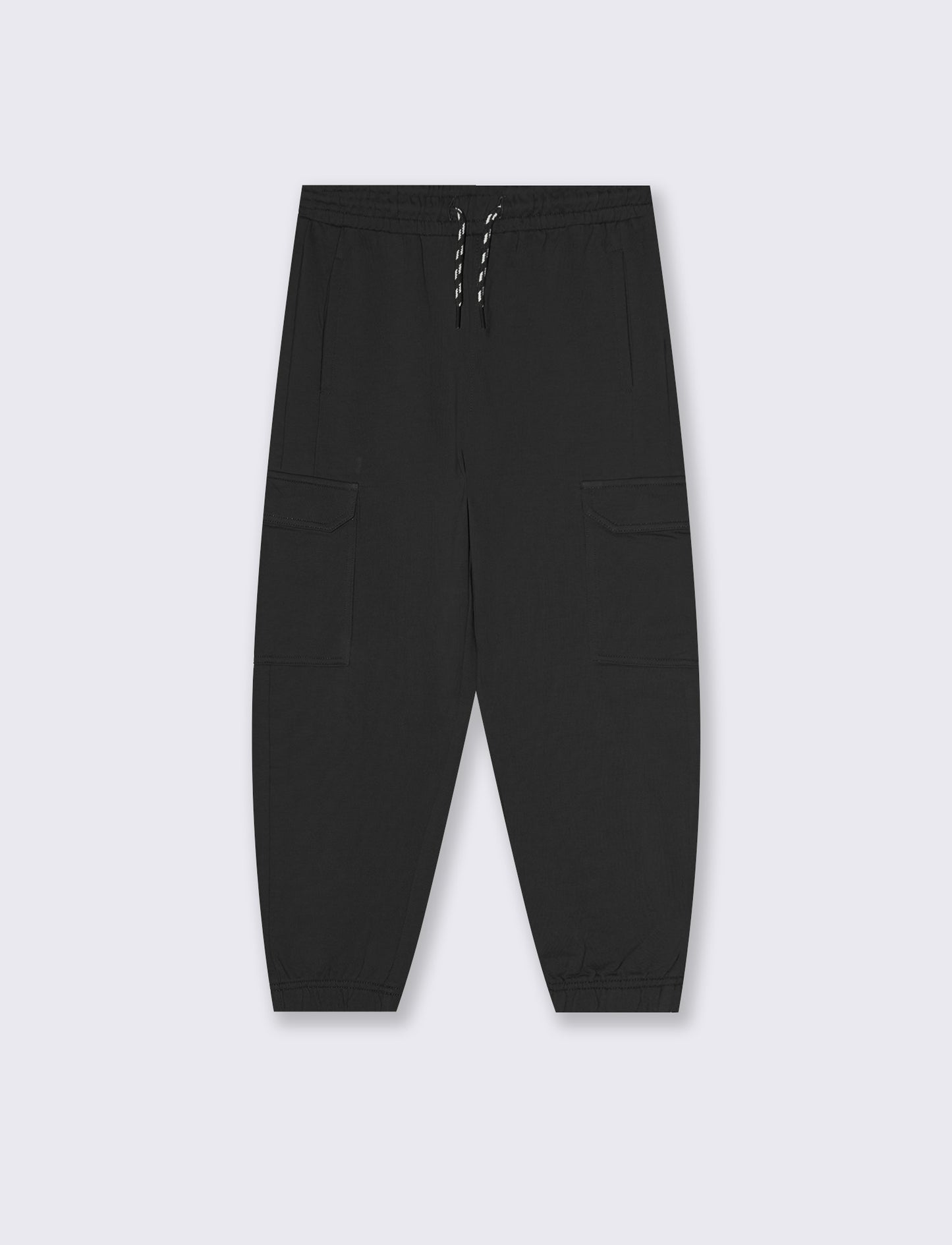 Jogger Cargo Sweatpants with Drawstring - Black