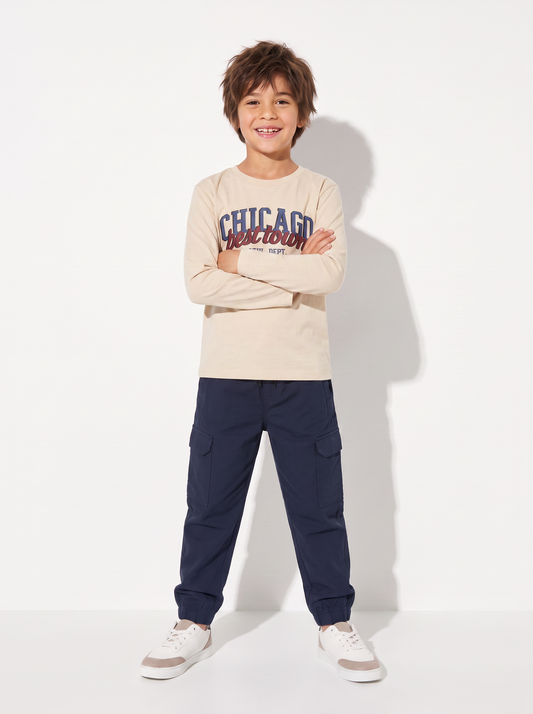 Jogger Cargo Sweatpants with Drawstring - Blue