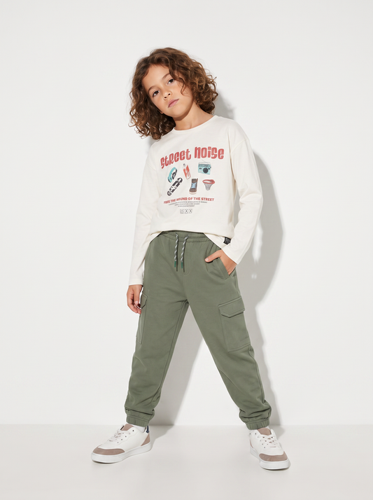 Jogger Cargo Sweatpants with Drawstring - Green