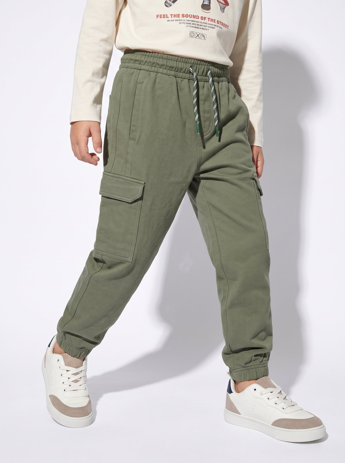 Jogger Cargo Sweatpants with Drawstring - Green