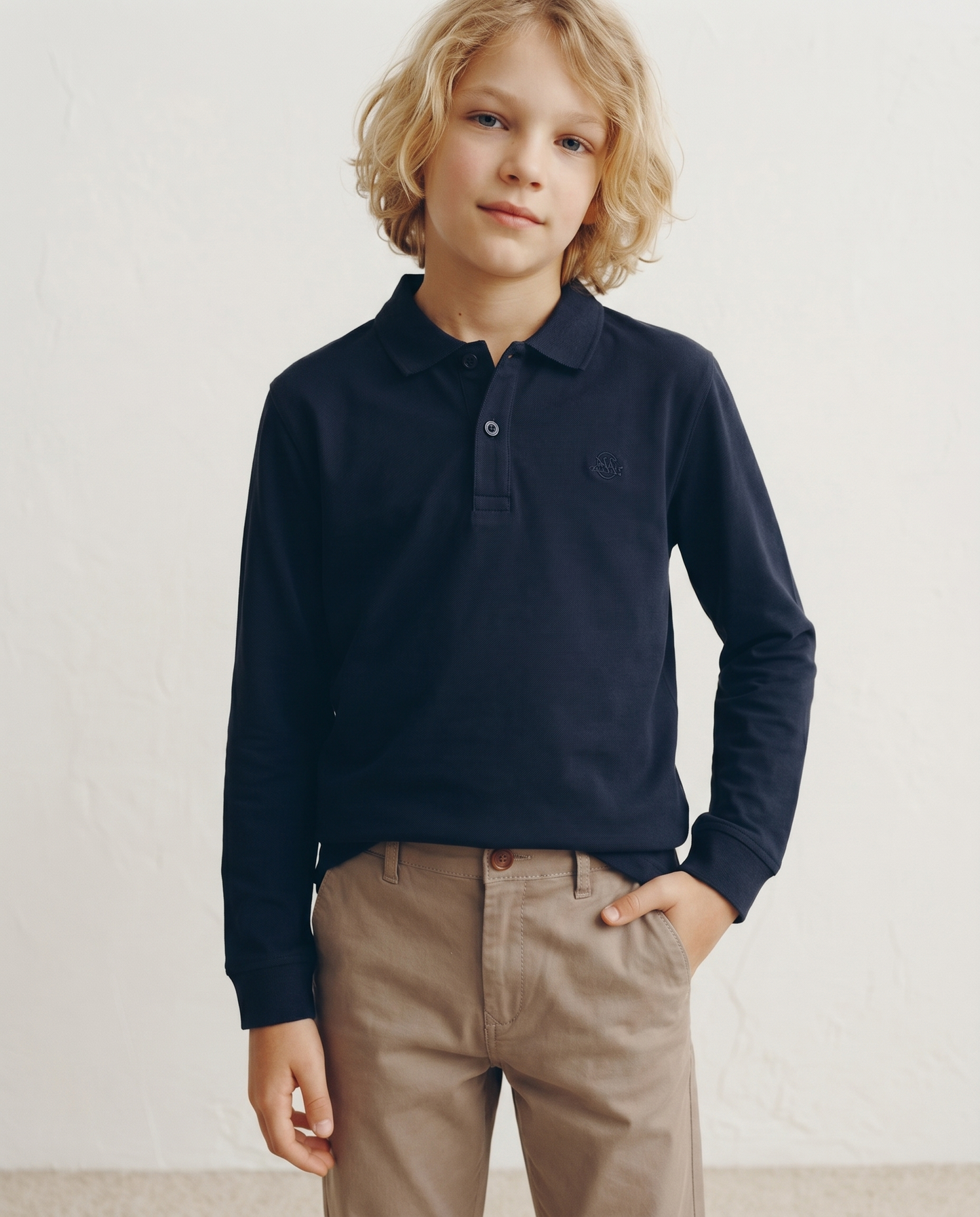 T-shirt con colletto e ricamo elegante - Blu
