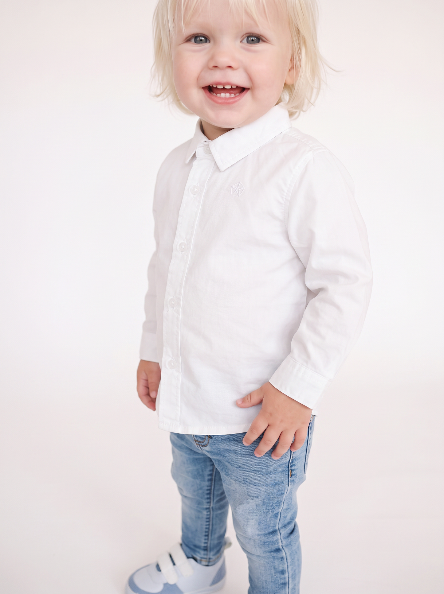 Camicia basica manica lunga con ricamo - Bianco latte