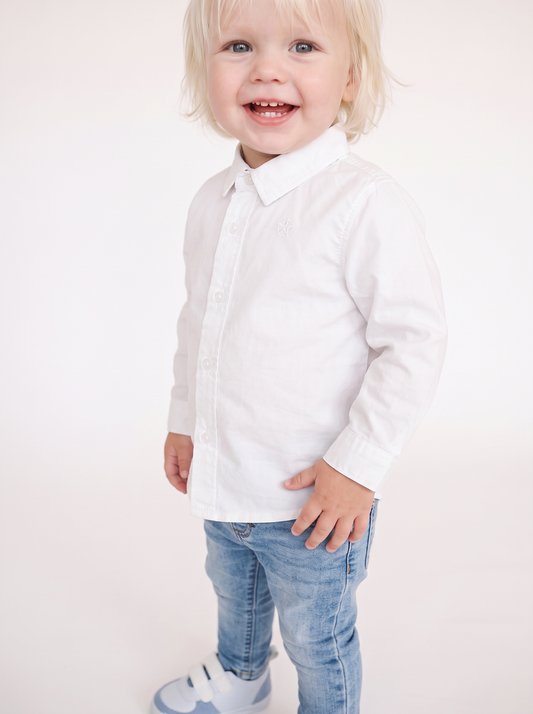Camicia basica manica lunga con ricamo - Bianco latte