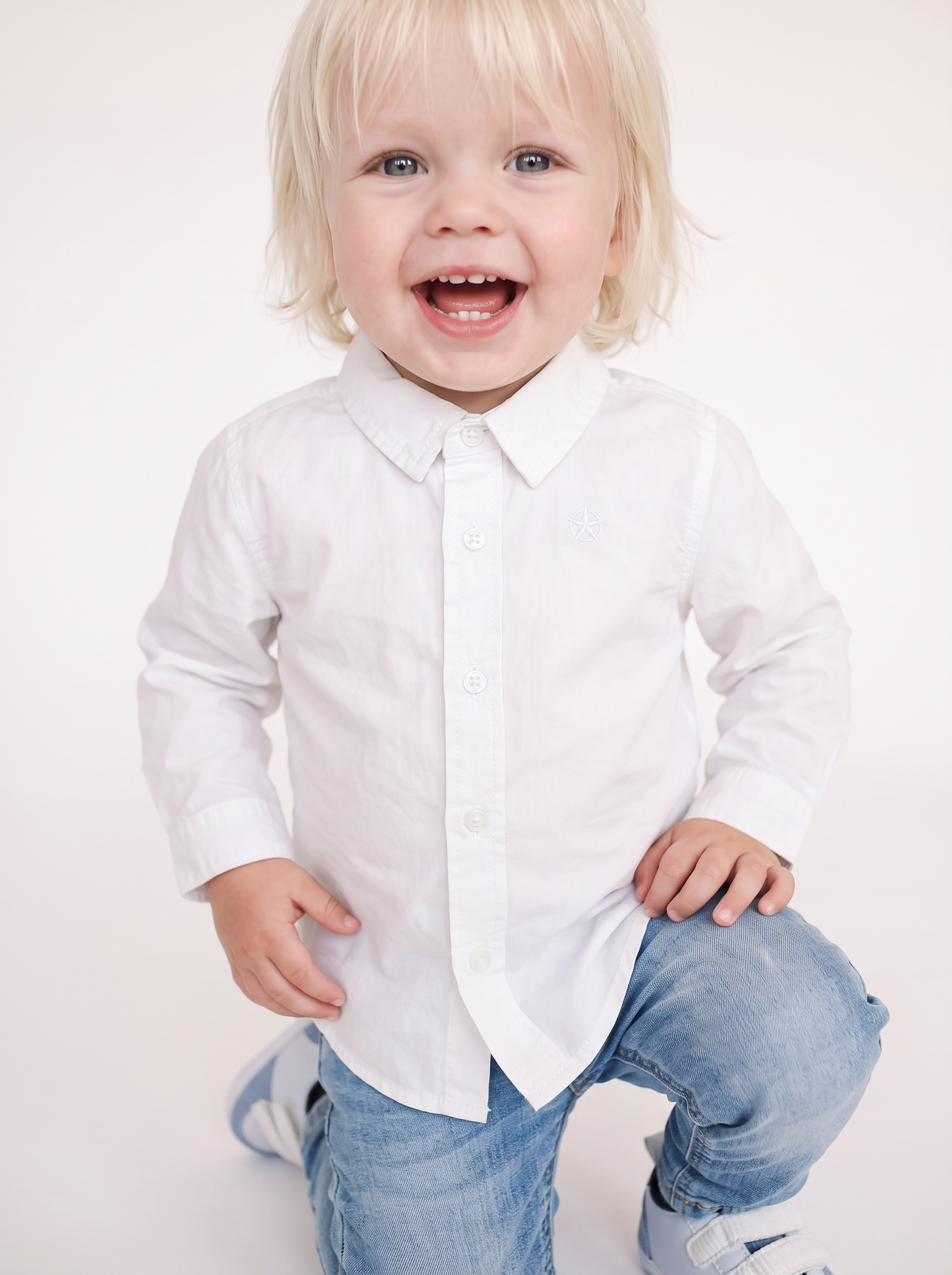Camicia basica manica lunga con ricamo - Bianco latte