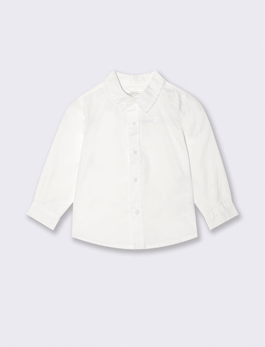 Camicia basica manica lunga con ricamo - Bianco latte