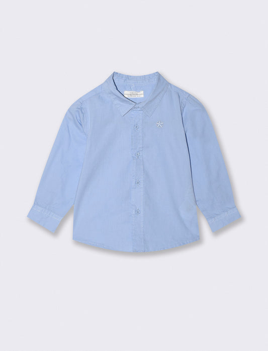 Camicia basica manica lunga con ricamo - Azzurro