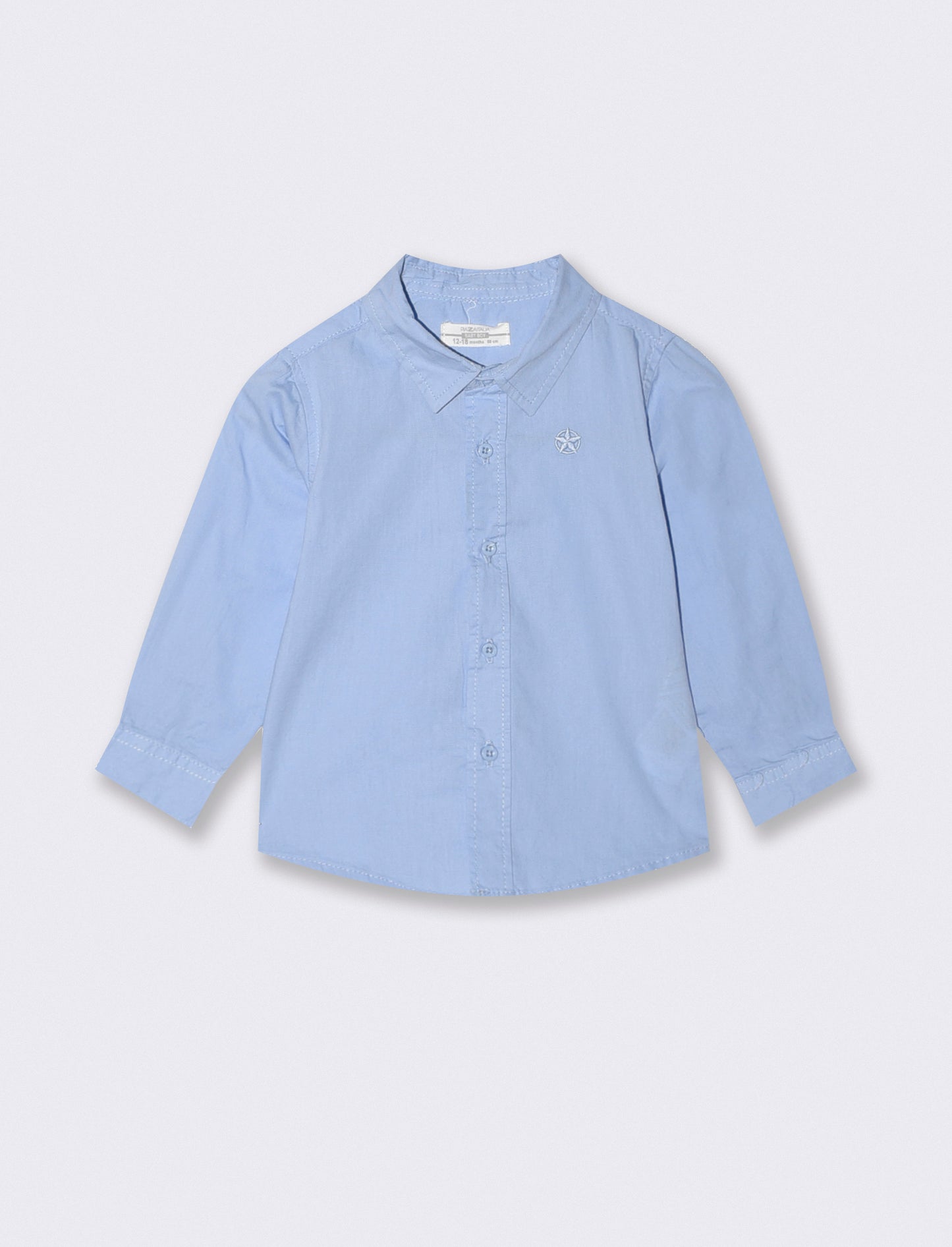 Camicia basica manica lunga con ricamo - Azzurro
