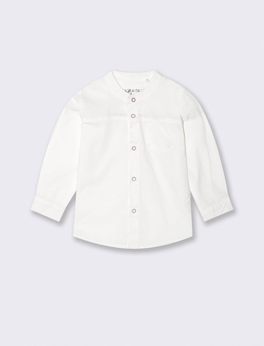 Camicia basica con taschino e ricamo - Bianco latte