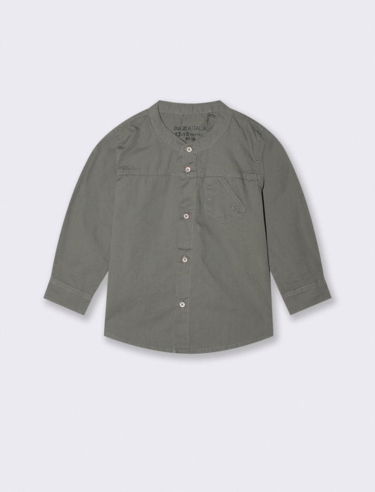 Camicia basica con taschino e ricamo - Verde militare