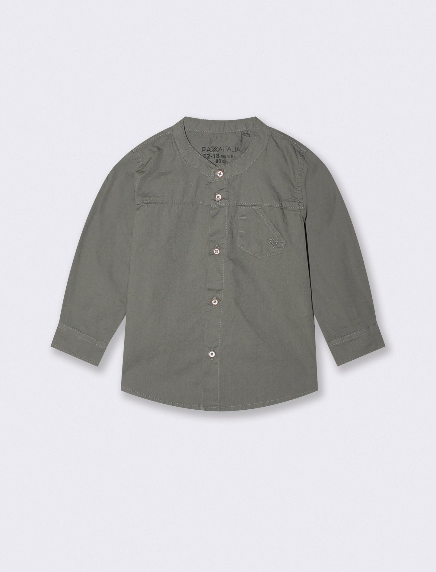 Camicia basica con taschino e ricamo - Verde militare