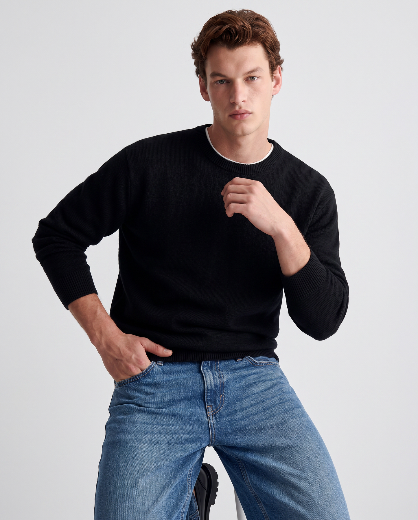Relaxed fit cotton crewneck sweatshirt - Black